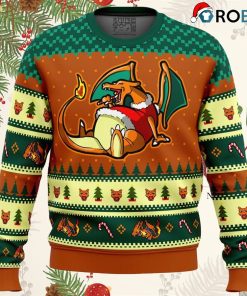 Pokemon Eating Candy Cane Charizard Ugly Christmas Sweatshirt, Sweater