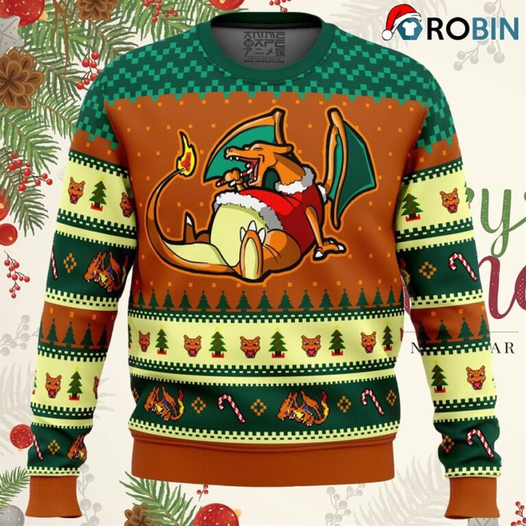 Pokemon Eating Candy Cane Charizard Ugly Christmas Sweatshirt, Sweater