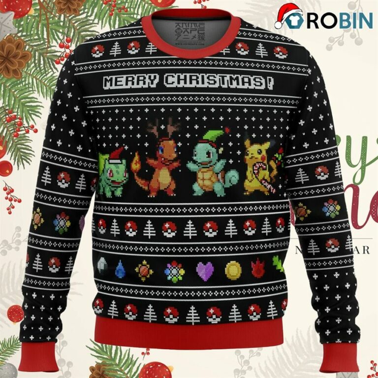 Pokemon Kanto Starters Ugly Christmas Sweatshirt, Sweater