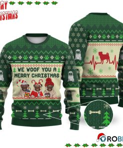 Pug Dog We Woof You A Merry Christmas Ugly Sweatshirt, Sweater