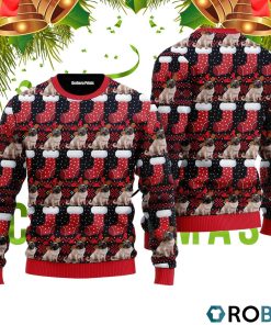 Puppy Dog With Red Xmas Socks Pattern 3D Print Ugly Christmas Sweater RB2490