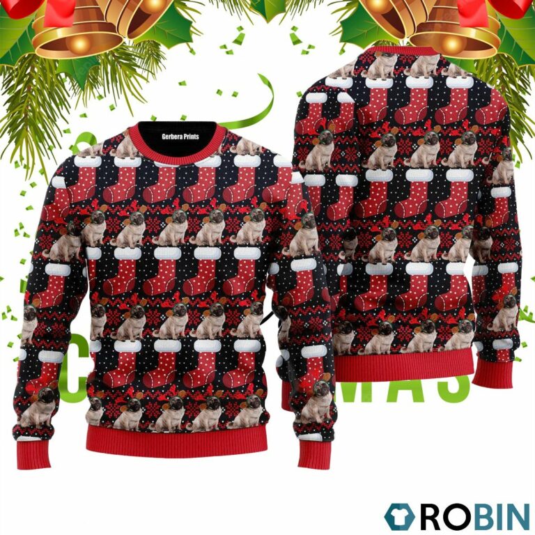 Puppy Dog With Red Xmas Socks Pattern 3D Print Ugly Christmas Sweater RB2490