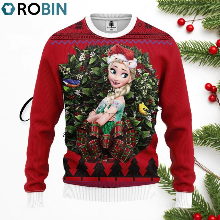 Queen Elsa Wearing Green Dress Noel Merry Christmas Ugly Christmas Sweater