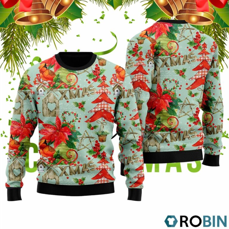 Red Cardinal Loves Winter Pattern Ugly Christmas Sweater RB2447