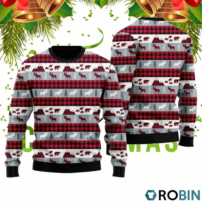 Reindeer And Beer On Buffalo Plaid Pattern Ugly Christmas Sweater RB2420