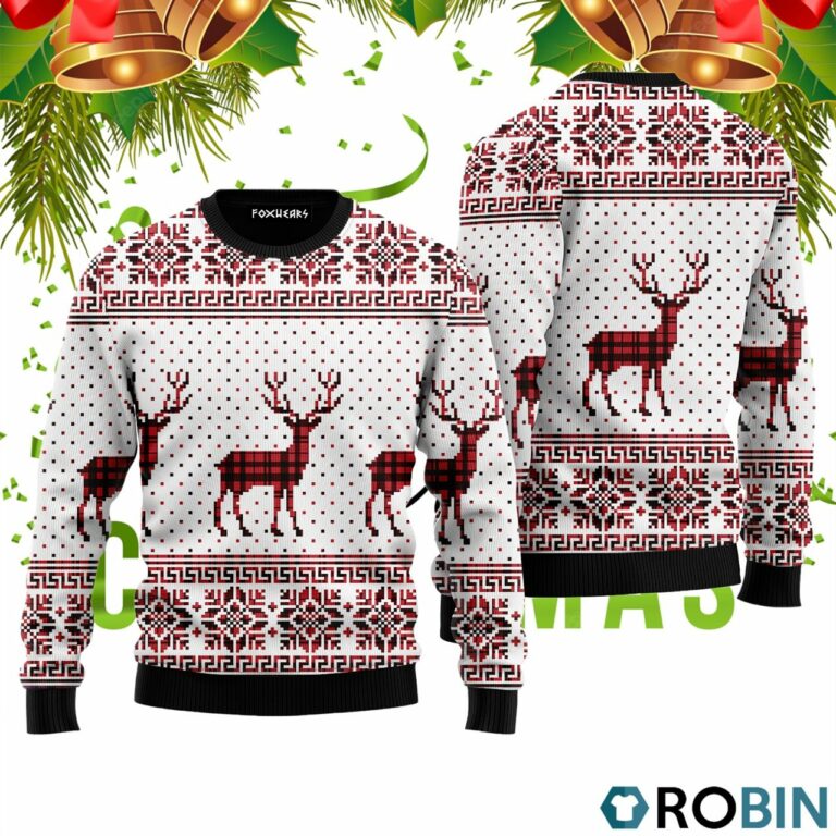 Reindeer Buffalo Plaid Pattern 3D Print Ugly Christmas Sweater RB2078