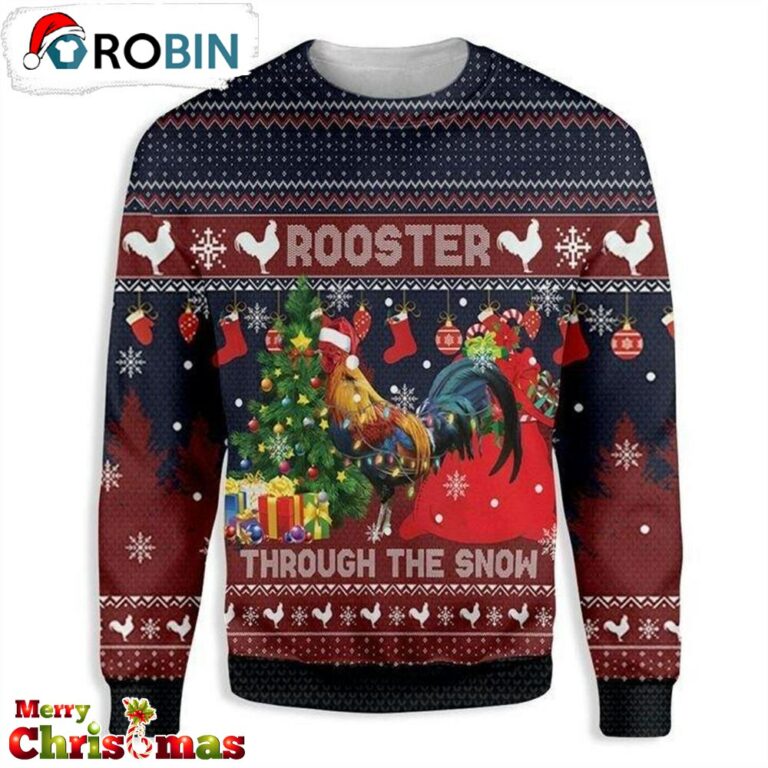 Rooster Through The Snow Ugly Christmas Sweater – Gift For Christmas