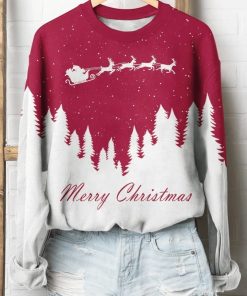 Santa And Reindeer Merry Christmas Xmas Gift Ugly Christmas Sweatshirt – Sweater
