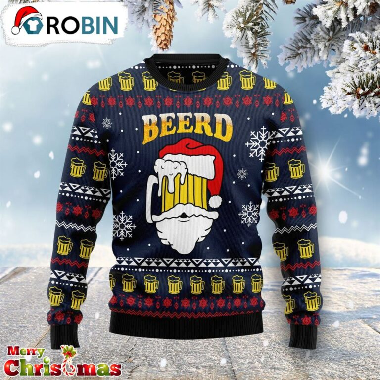 Santa Beerd Ugly Christmas Sweater – Xmas Jumper Holiday Pullover