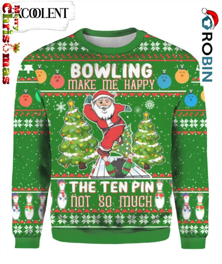 Santa Bowling Go Strike Ugly Christmas Sweater – Christmas Outfits Gift