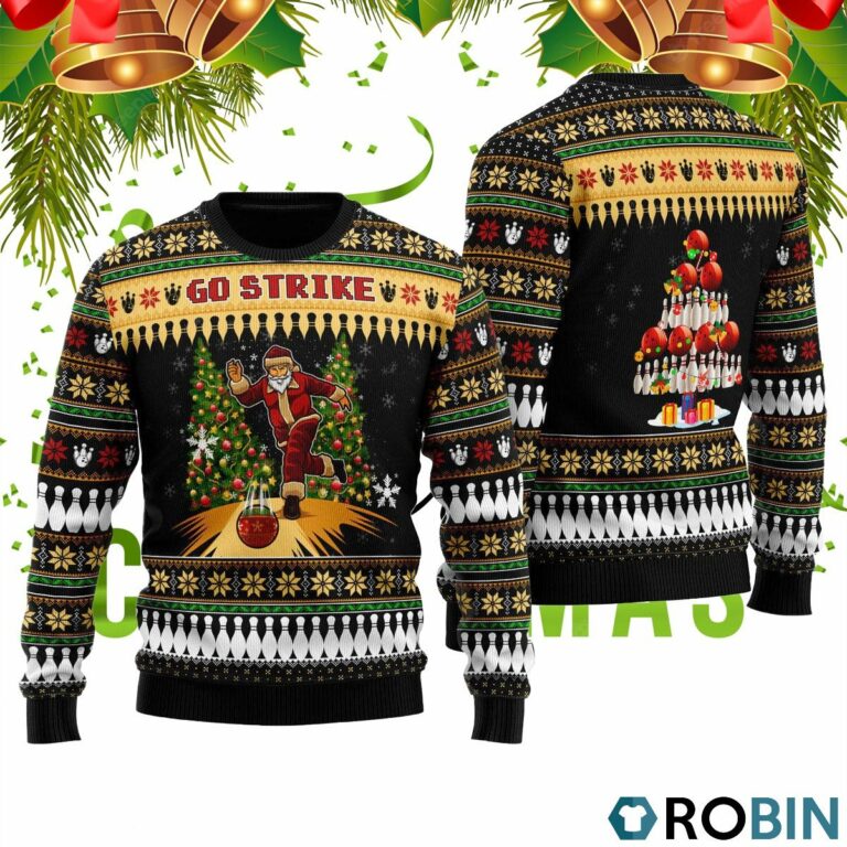 Santa Bowling Go Strike Ugly Christmas Sweater RB4505