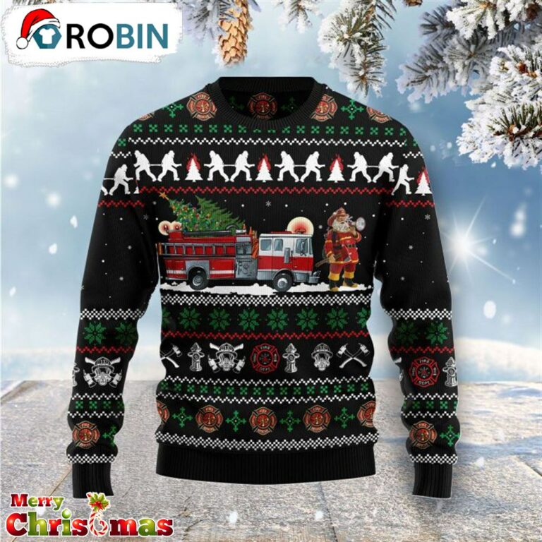 Santa Claus Firefighter Ugly Christmas Sweater – Christmas Outfits Gift