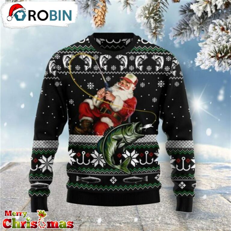 Santa Claus Fishing Ugly Christmas Sweater – Xmas Ugly Sweater