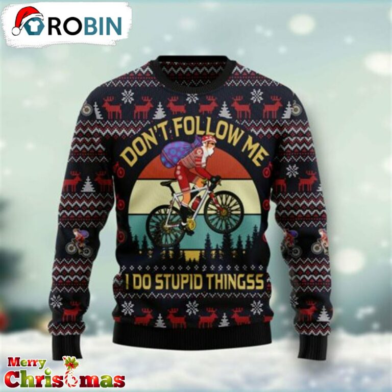 Santa Claus On Mountain Bike Ugly Christmas Sweater – Xmas Ugly Sweater