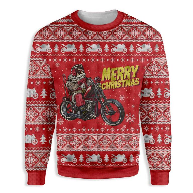 Santa Claus Riding Chopper Motorbike Ugly Christmas Sweatshirt – Sweater