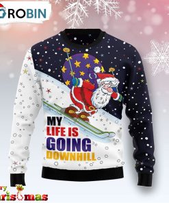Santa Claus Ski My Life Is Going Downhill Ugly Christmas Sweater – Xmas Ugly Sweater