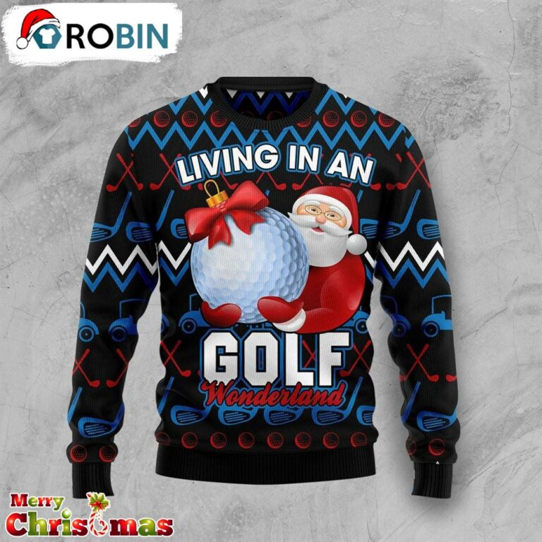 Santa Clause Golf Wonderland Ugly Christmas Sweater – Xmas Ugly Sweater