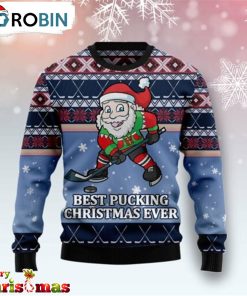 Santa Hockey Best Pucking Christmas Ugly Christmas Sweater – Gift For Christmas