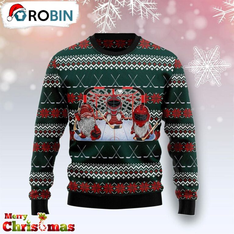Santa Hockey Ugly Christmas Sweater – Xmas Jumper Holiday Pullover
