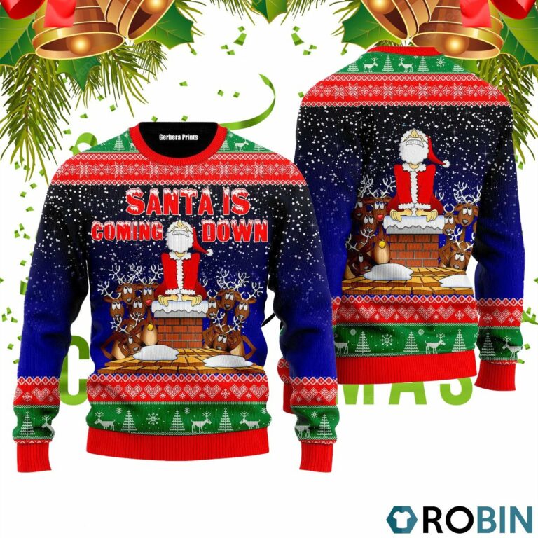 Santa Is Coming Down 3D Print Ugly Christmas Sweater RB4204