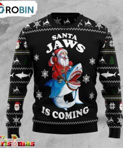 Santa Jaws Is Coming Ugly Christmas Sweater – Retro Christmas Sweater