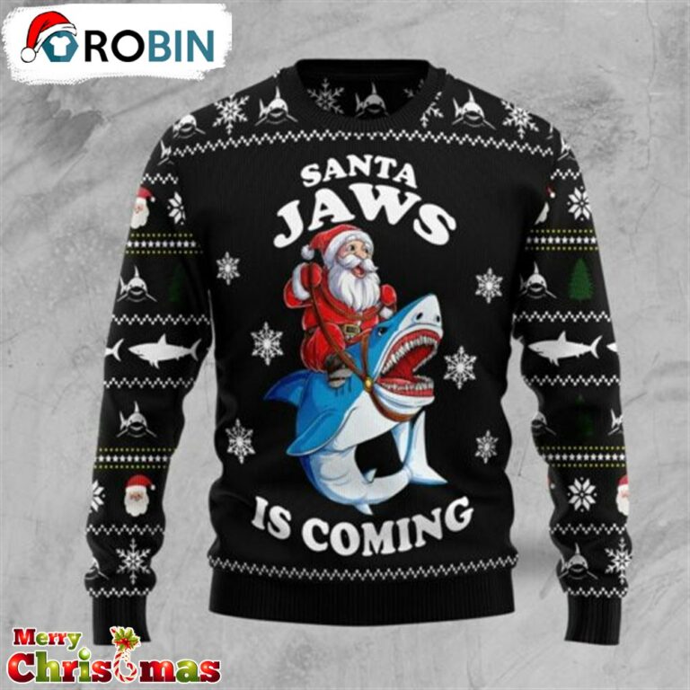 Santa Jaws Is Coming Ugly Christmas Sweater – Retro Christmas Sweater