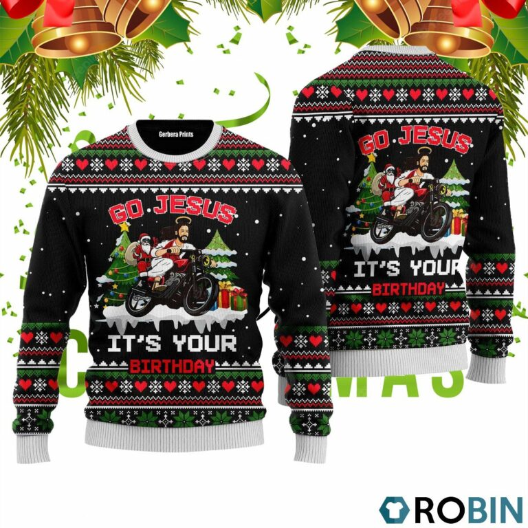 Santa Jesus Ride Motobike 3D Print Ugly Christmas Sweater RB4235