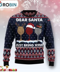 Santa Just Bring Wine Dear Ugly Christmas Sweater- Retro Christmas Sweater