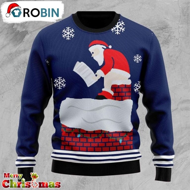Santa Log On The Fire Ugly Christmas Sweater – Xmas Jumper Holiday Pullover
