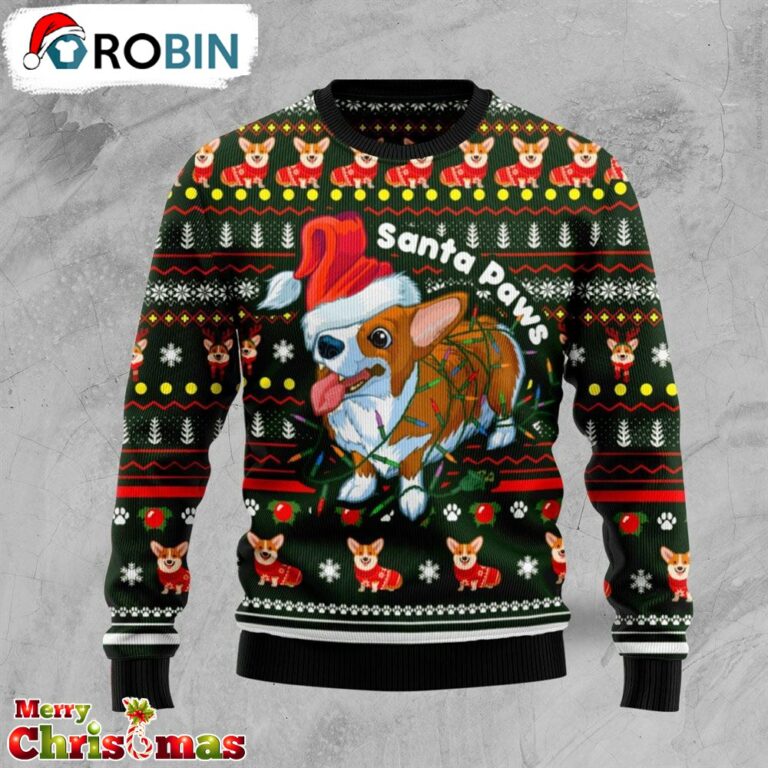 Santa Paws Corgi Dog Ugly Christmas Sweater – Lover Xmas Sweater Gift – Xmas Ugly Sweater