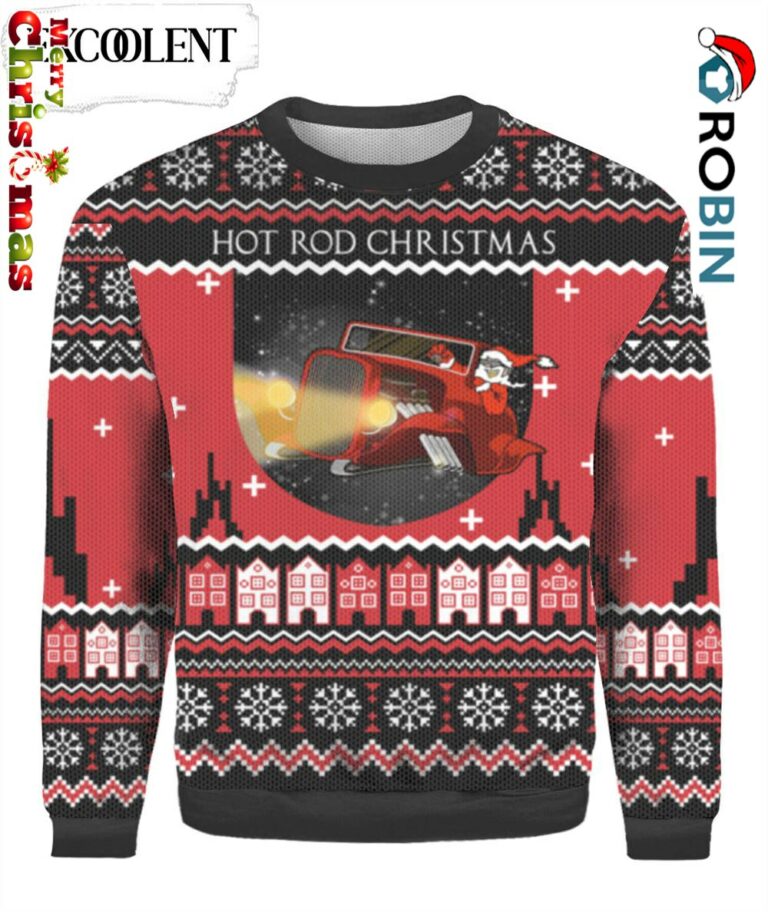 Santa Riding Hot Rod Ugly Christmas Sweater – Christmas Outfits Gift