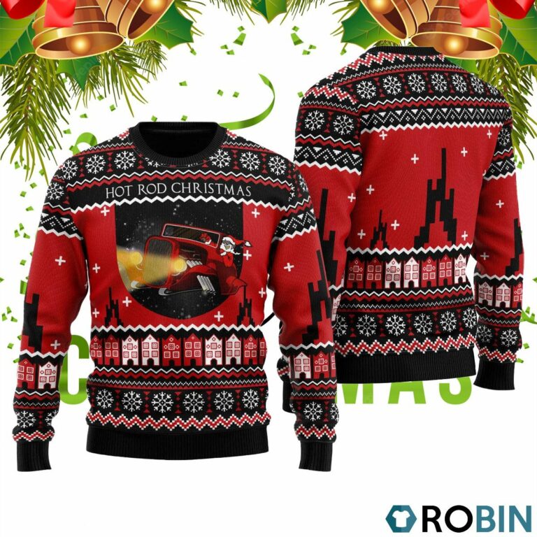 Santa Riding Hot Rod Ugly Christmas Sweater RB4542