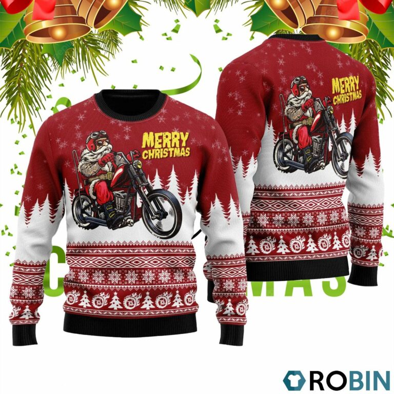 Santa Riding Motorbike To Holiday 3D Print Ugly Christmas Sweater RB4545