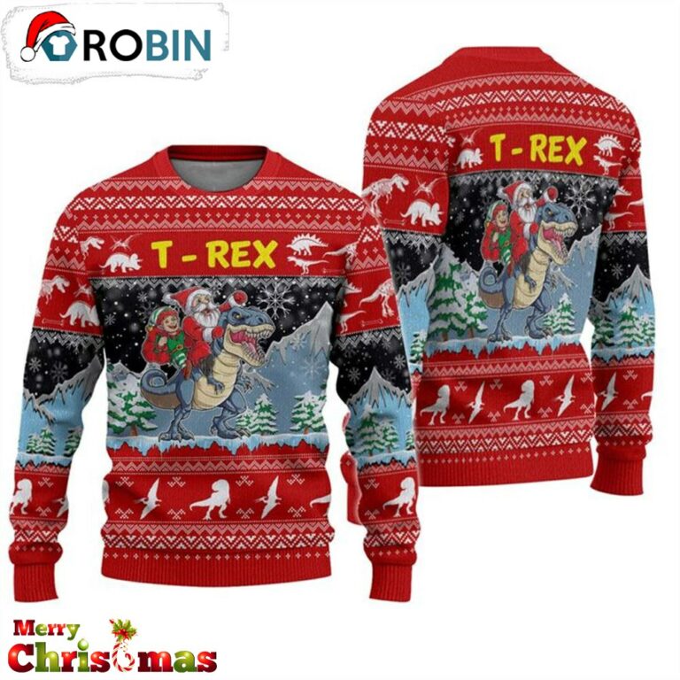 Santa Riding T-Rex Ugly Christmas Sweater – Lover Xmas Sweater Gift – Xmas Ugly Sweater