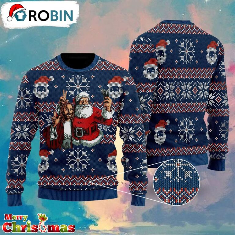 Santa Says Take A Pricture, Jesus And Santa Ugly Christmas Sweater – Best Gift For Christmas