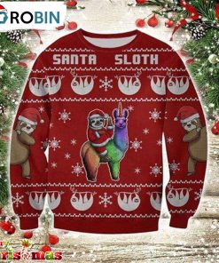Santa Sloth With Llama Red Ugly Christmas Sweater – Xmas Ugly Sweater