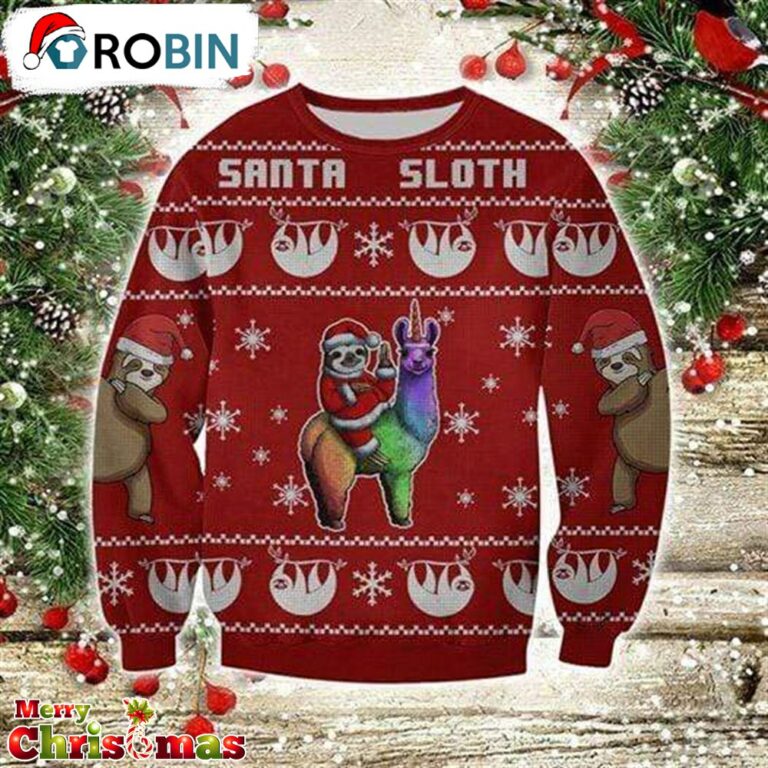 Santa Sloth With Llama Red Ugly Christmas Sweater – Xmas Ugly Sweater