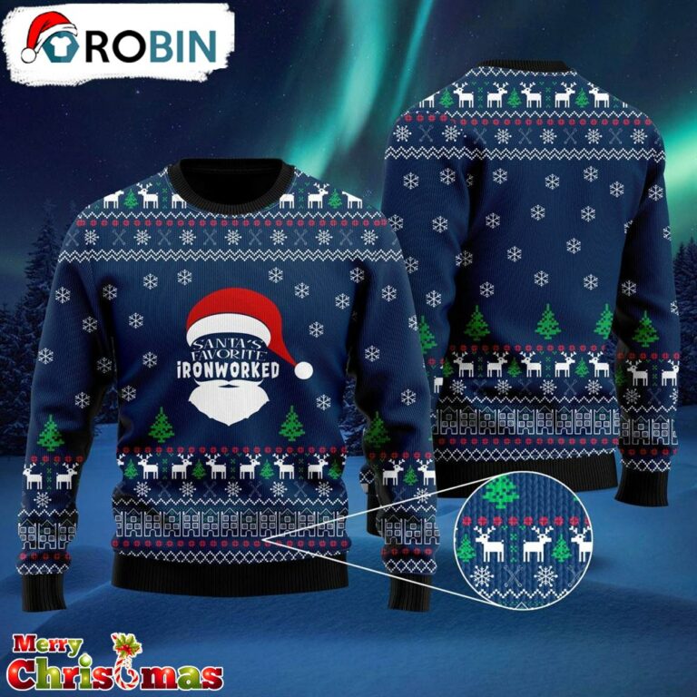 Santa’s Favorite Ironworker Ugly Christmas Sweater – Xmas Ugly Sweater