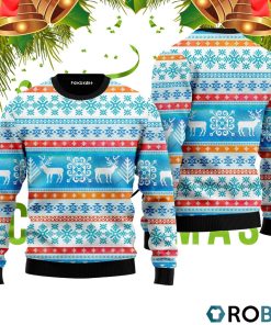 Santa’s Reindeer Blue Pattern Ugly Christmas Sweater RB2079