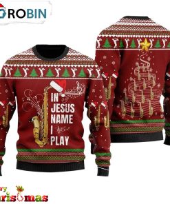 Saxophone In Jesus Unisex Ugly Christmas Sweater  – Gift For Christmas