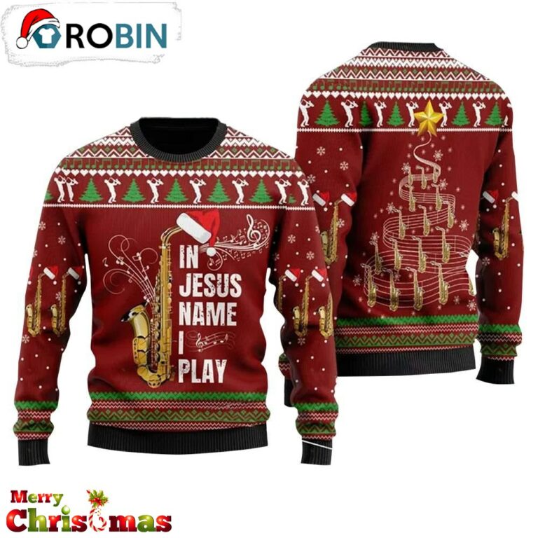 Saxophone In Jesus Unisex Ugly Christmas Sweater  – Gift For Christmas