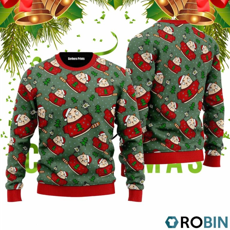 Scaredy Cat Light Up Xmas Pattern 3D Print Ugly Christmas Sweater RB2423