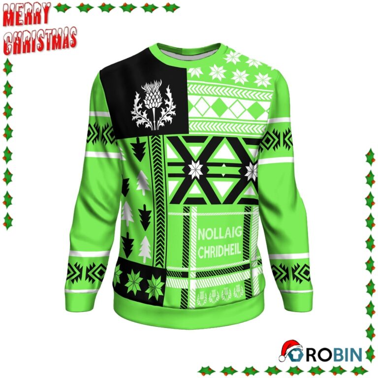 Scotland Thistle Christmas Nollaig Chridheil Green Ugly Sweatshirt, Sweater