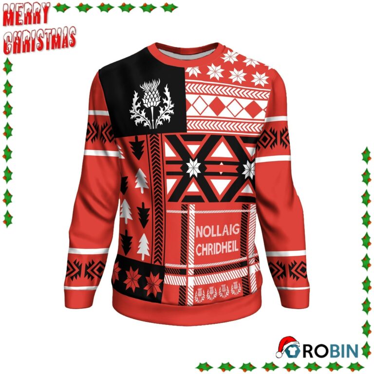 Scotland Thistle Christmas Nollaig Chridheil Red Ugly Sweatshirt, Sweater