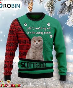 Scottish Fold All I Need Is My Cat Its Too Peopley Outside Ugly Christmas Sweater – 3D All Over Print Sweater