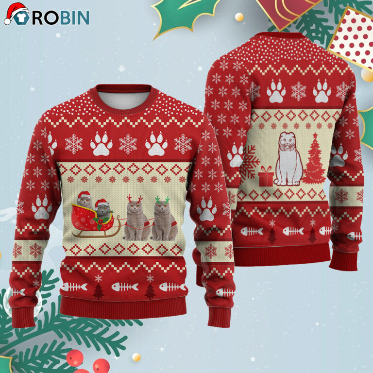 Scottish Fold Cat Reindeer Ugly Christmas Sweatshirt – Sweater