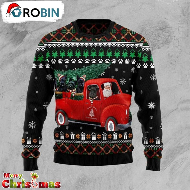 Scottish Terrier And Red Truck Ugly Christmas Sweater – Xmas Ugly Sweater