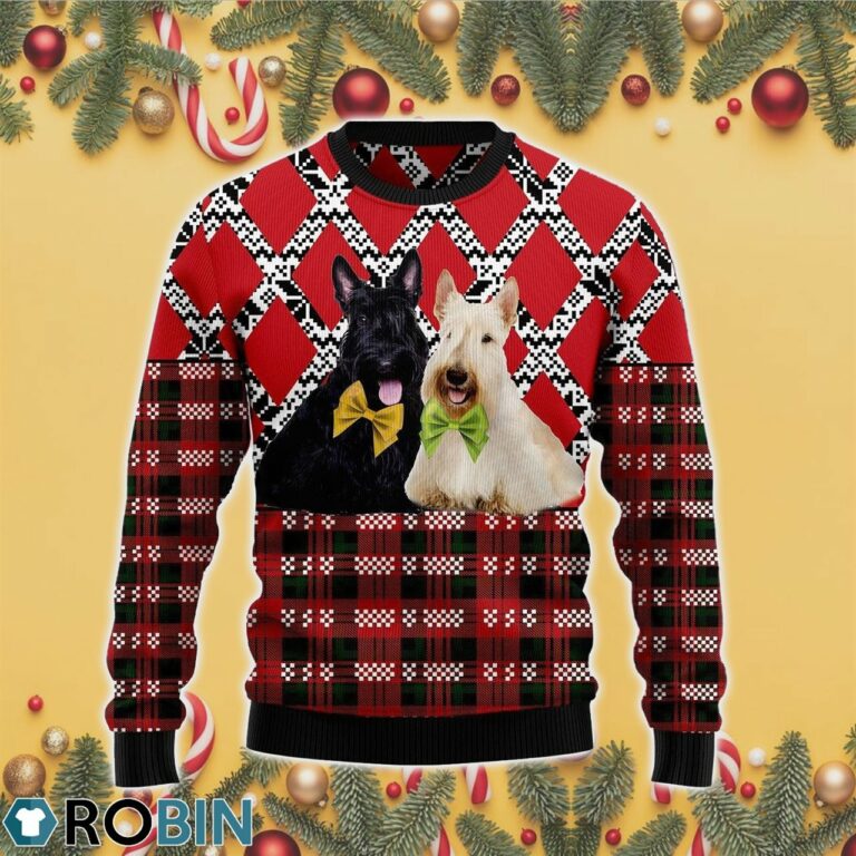 Scottish Terrier Black And White 3D Print Ugly Christmas Sweater RB4385