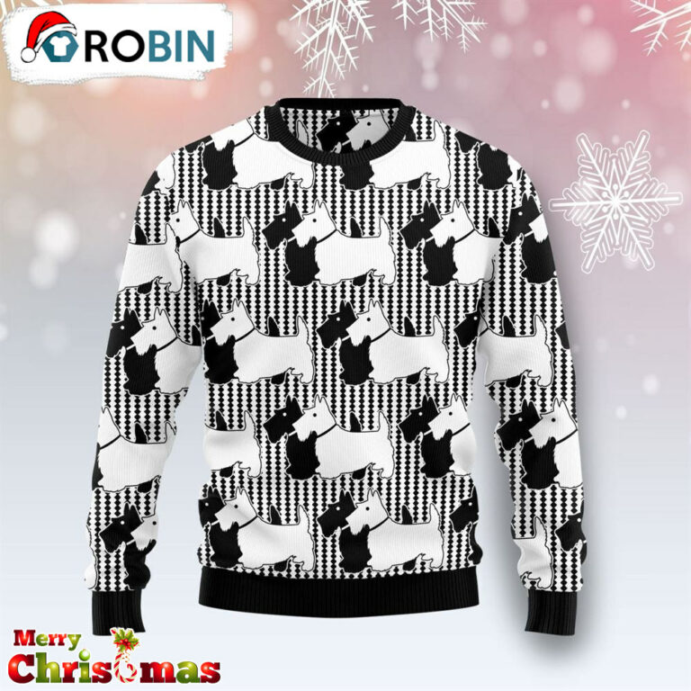Scottish Terrier Dog Black And White Ugly Christmas Sweater – Gift For Christmas
