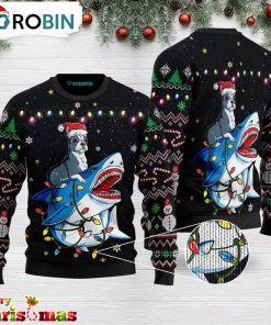 Shark Boston Terrier Ugly Christmas Sweater – Retro Christmas Sweater – Gift For Christmas
